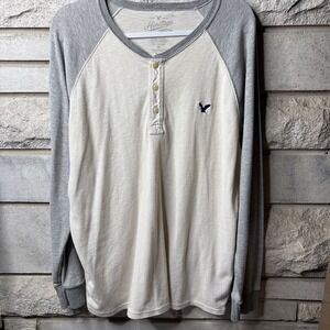 American Eagle Thermal T-Shirt Men's XL Cream Gray Heritage Classic Fit‎